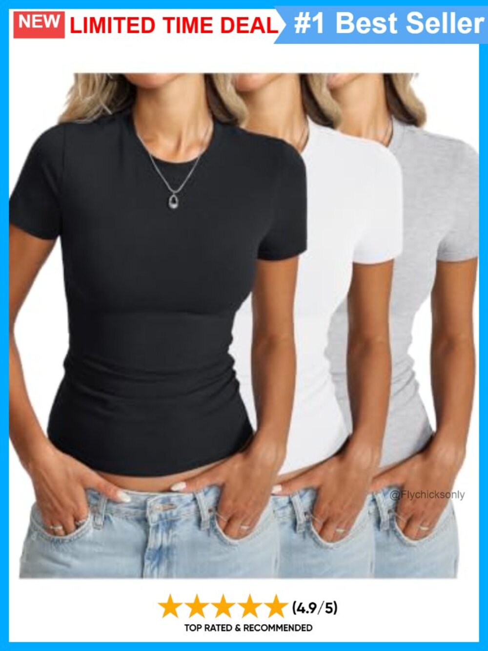 Womens Cotton Crew Neck Fitted Short Sleeve T Shirt Basic Summer Top Multipack